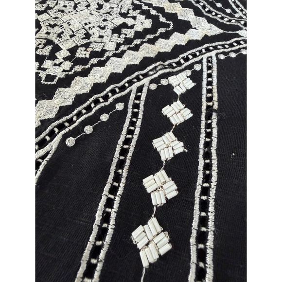 Banana Republic Beaded Embroidered Tassel Tank Top Black White Boho Size Small - Picture 5 of 10